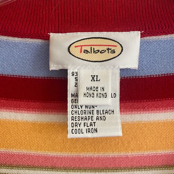 TALBOTS XL Striped V-Neck Polo Long Sleeve T-Shirt Multicolor Preppy Academia - Picture 3 of 8